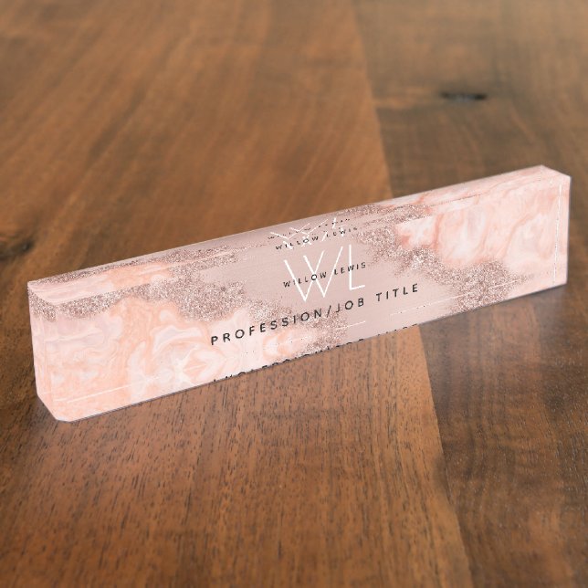 Porte-nom Rose Gold Blush rose Agate Géode Parties scintilla (Taille)