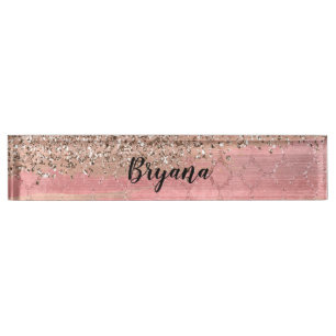 Porte-nom Rose Gold Blush Rose Glam Paillettes Chic