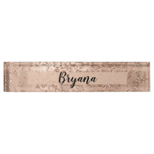 Porte-nom Rose Gold Blush Rose Glamour Pailleté Crackle Chic