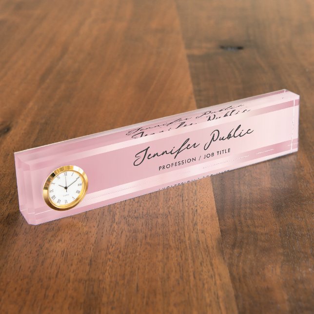 Porte-nom Rose Gold Desk Name Plate With Clock Calligraphy (Taille)