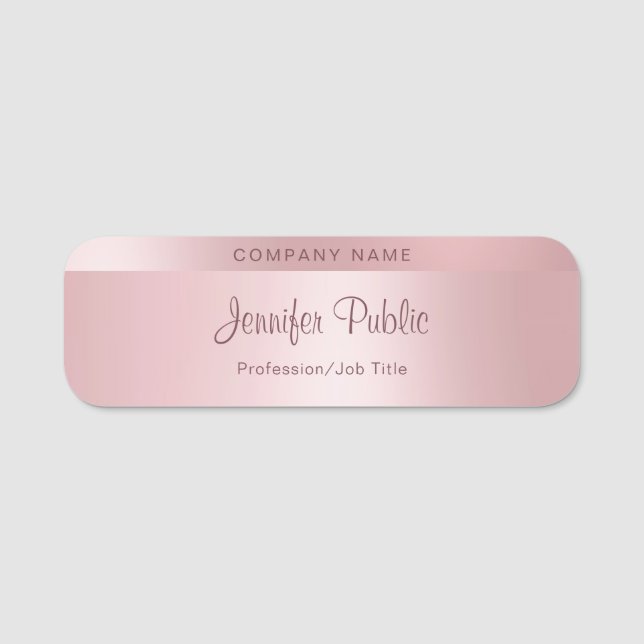 Porte-nom Rose Gold Elegant Calligraphy Name Script tendance (Devant)