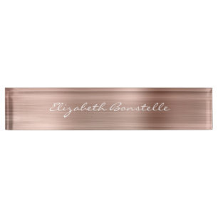 Porte-nom Rose Gold Élégant Métal Brossé Écriture Manuscrite