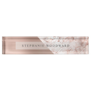 Porte-nom Rose Gold Élégant Métal Brossé Marbre Rose