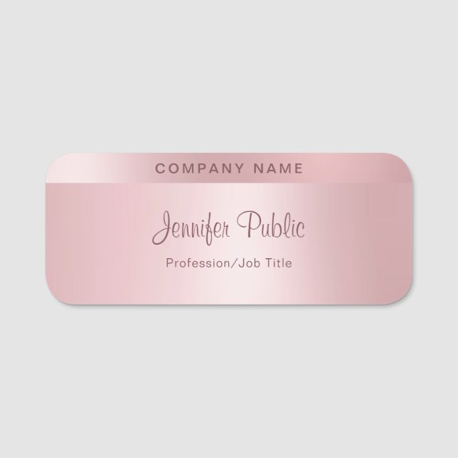 Porte-nom Rose Gold Élégant Script à main Modèle moderne (Devant)