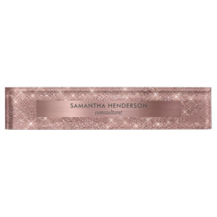 Porte-nom Rose Gold Faux Shimmer et Foil