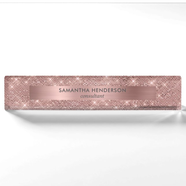Porte-nom Rose Gold Faux Shimmer et Foil (Devant)
