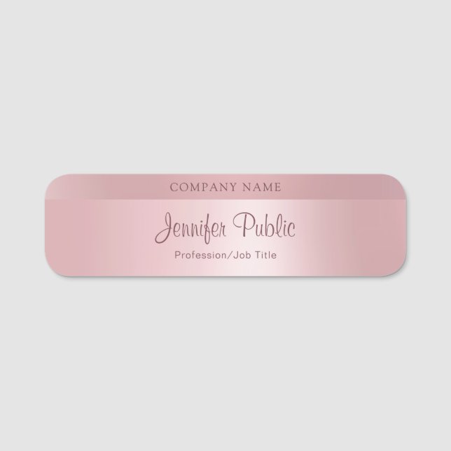 Porte-nom Rose Gold Hand Script tendance Modèle moderne (Devant)