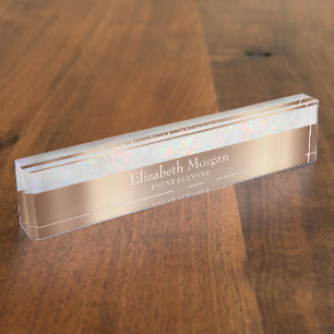 Porte-nom Rose Gold Holographique Tendance Cool