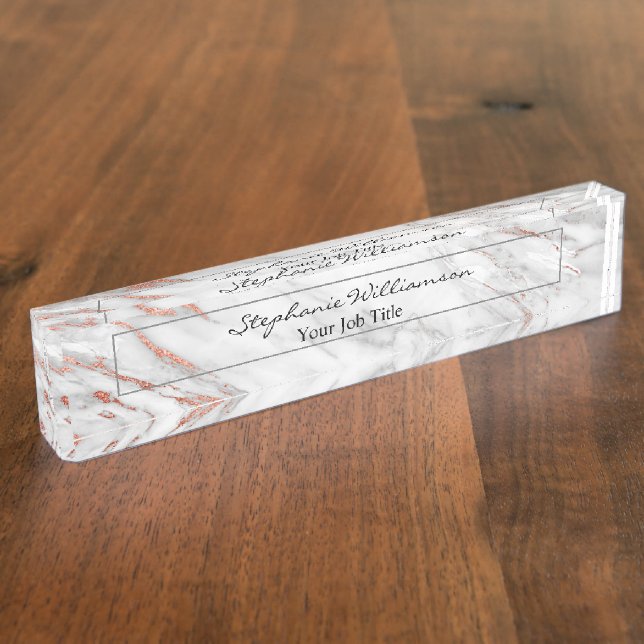 Porte-nom Rose Gold & Marbre blanc Élégant Moderne (Taille)