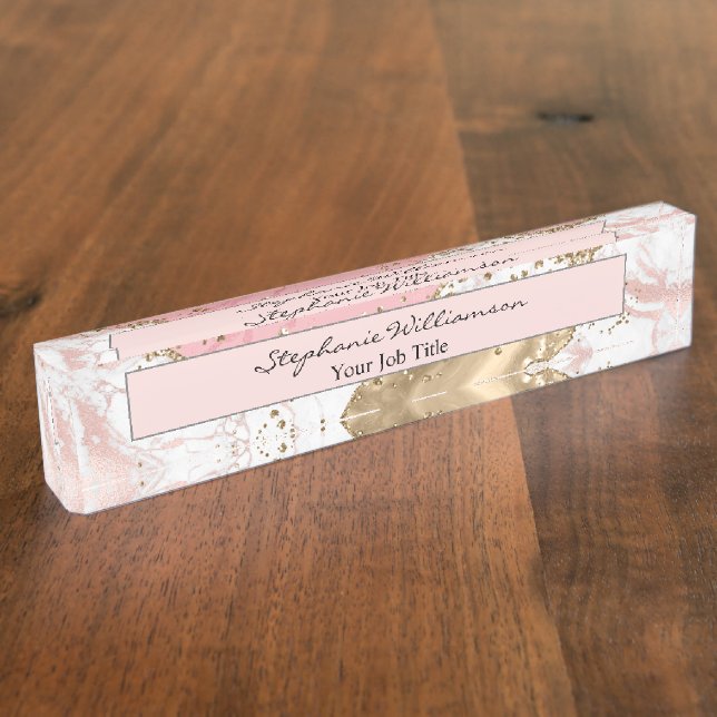 Porte-nom Rose Gold & Marbre blanc Élégant moderne Nom du bu (Taille)