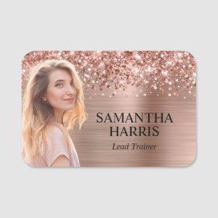 Porte-nom Rose Gold Pailleté Découpe Photo