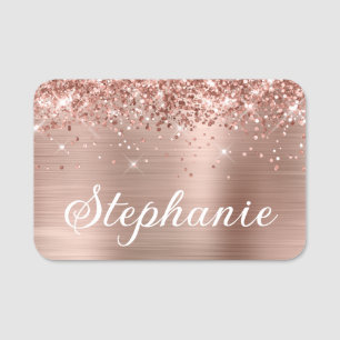 Porte-nom Rose Gold Pailleté et Feuille de Première