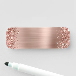 Porte-nom Rose Gold Pailleté Feuille Vierge
