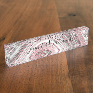 Porte-nom Rose Gold Parties scintillant Marbre rose Parkly