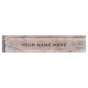 Porte-nom Rose Gold Rose Marbre Paillettes Glam Personnalisé