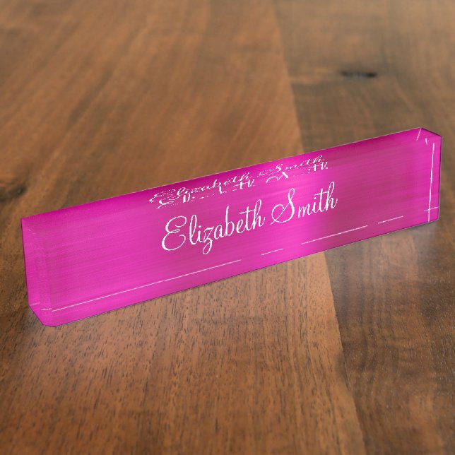 Porte-nom Rose métallisé girly (Taille)