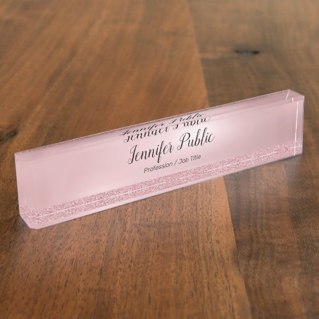 Porte-nom Rose moderne Gold Parties scintillant Nom de l'écr (Taille)