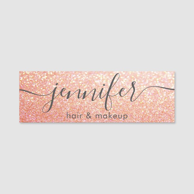Porte-nom Rose or glittery script tendance (Devant)