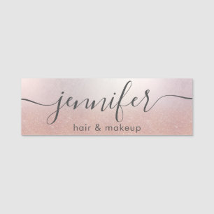 Porte-nom Rose or glittery script tendance nom moderne tag