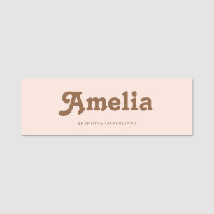 Porte-nom Rose orange blush simple rétro