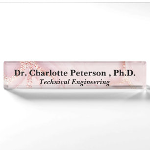 Porte-nom Rose Parties scintillant d'or Doctorat ou Doctorat