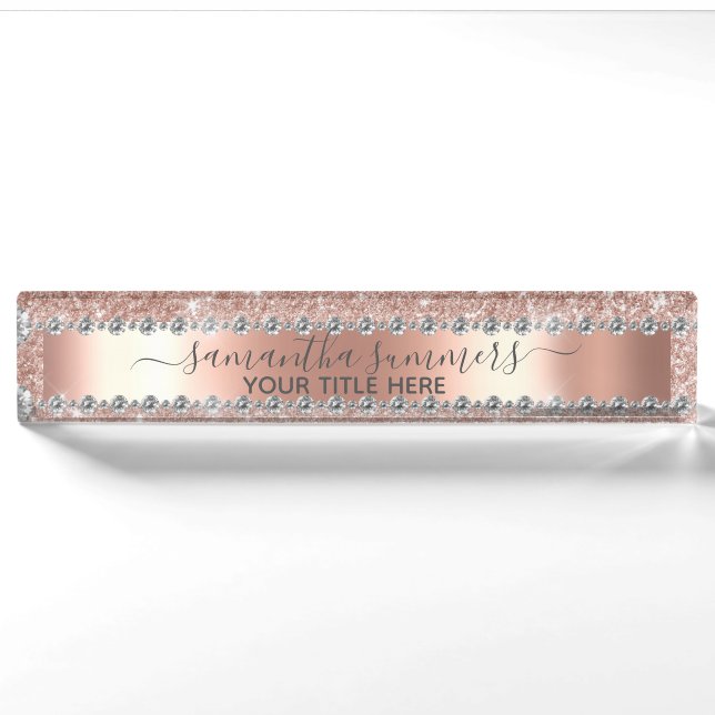 Porte-nom Rose Parties scintillant or Diamant Look manuscrit (Devant)