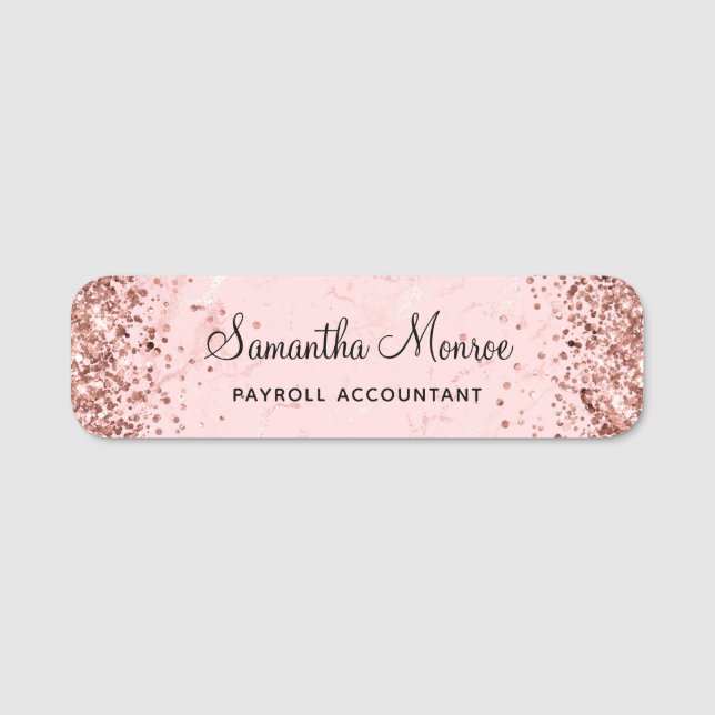 Porte-nom Rose Parties scintillant or en marbre rose (Devant)