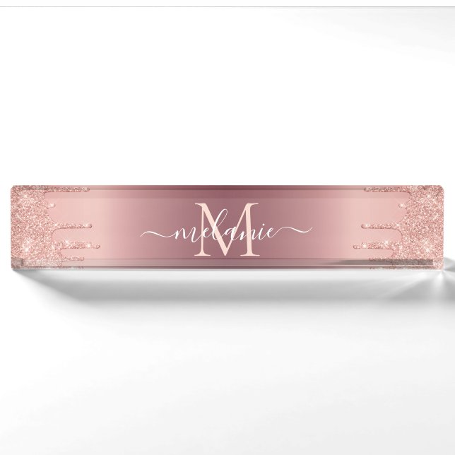 Porte-nom Rose Parties scintillant or Lettre personnalisée N (Devant)