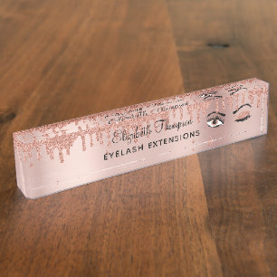 Porte-nom Rose Pink Gold Eyelashes Dripping Glitter