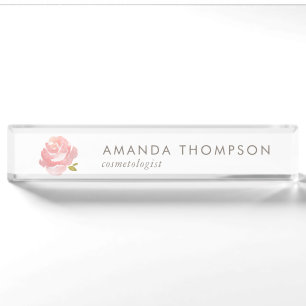 Porte-nom Rose rose poudrée aquarelle chic