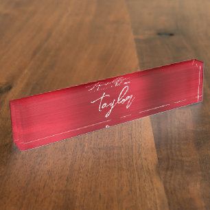 Porte-nom Rose Rouge Ombre Feuille Moderne Écriture Pinceau
