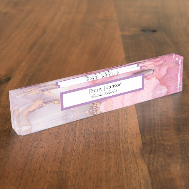 Porte-nom rose, violet, marbre doré (Taille)
