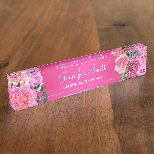 Porte-nom Roses de verre rose chaud (Taille)