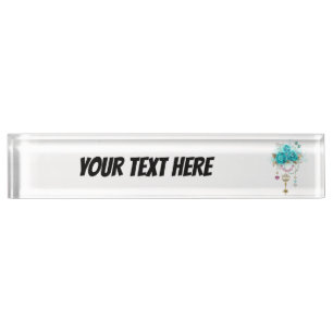 Porte-nom Roses turquoise avec touches