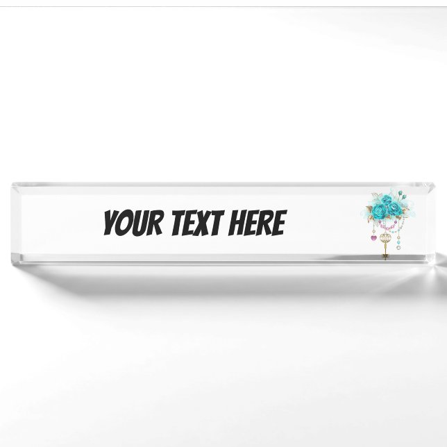 Porte-nom Roses turquoise avec touches (Devant)