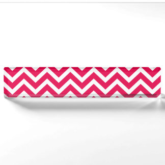 Porte-nom Rouge à lèvres rose et blanc Chevron Zig Zag