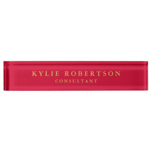 Porte-nom Rouge Cerise & Or Couleurs Professionnel Tendance
