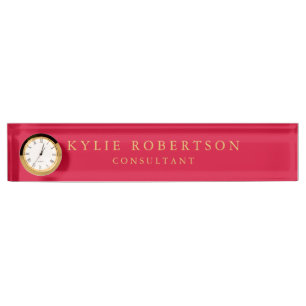 Porte-nom Rouge Cerise & Or Couleurs Professionnel Tendance