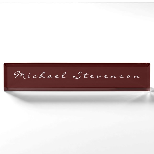 Porte-nom Rouge Élégant moderne Script Desk Nameplate (Devant)