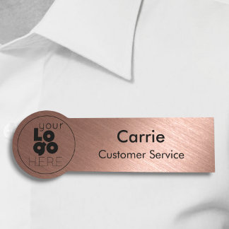 Porte-nom Round Company Logo Metallic Brossé Cuivre Nametag