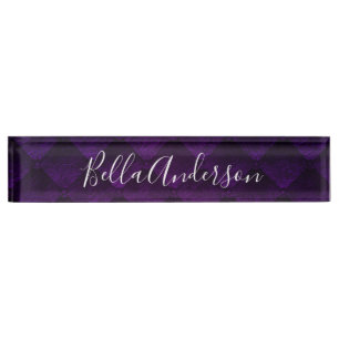 Porte-nom Royal violet Quilé élégant chic moderne tendance