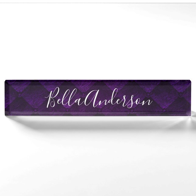 Porte-nom Royal violet Quilé élégant chic moderne tendance (Devant)