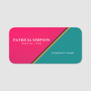 Porte-nom Ruban doré Diagonal moderne rose / bleu vert Teal