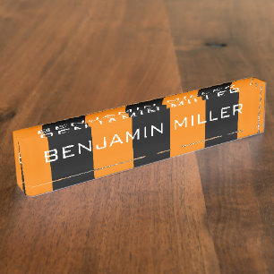 Porte-nom Rugby orange et noir avec nom personnalisé