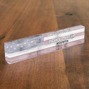 Porte-nom Russe Rouge Blanc Bleu Bois américain drapeau Amér