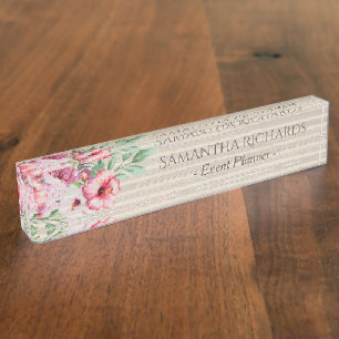 Porte-nom Rustique élégant floral d'aquarelle rose