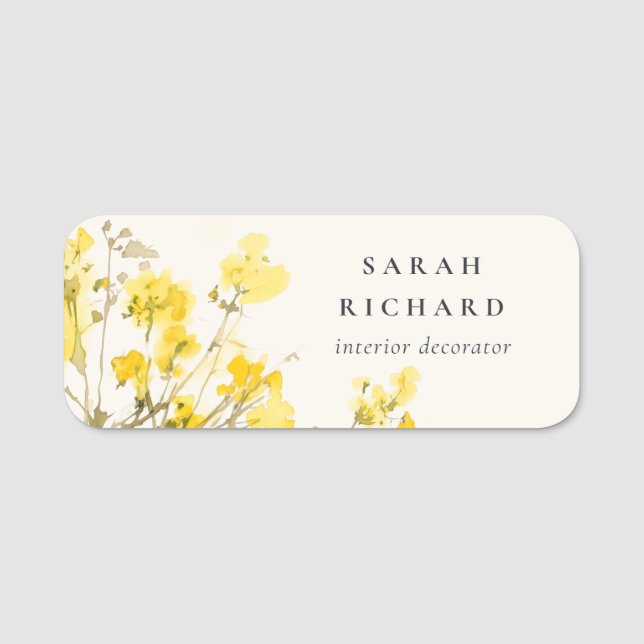 Porte-nom Rustique Jaune Aquarelle Fleur sauvage Boho Floral (Devant)