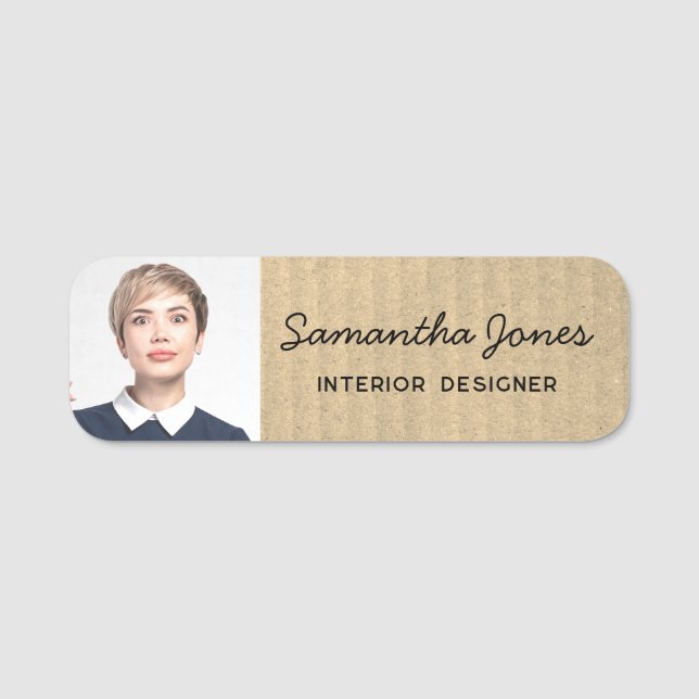 Porte-nom Rustique moderne écriture manuscrite photo Kraft C (Devant)