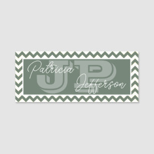 Porte-nom Sage Vert Mode Chevron Monogramme Unique