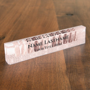 Porte-nom Salon à ongles Artiste Rose Blush Elegant Custom